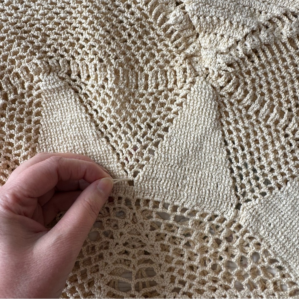 Vintage Handmade Round Crochet Lace Table Cover Cotton - Picture 9 of 9
